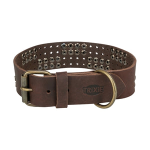 Trixie Hundehalsband Niete Rustikal Spitze Leder Dunkelbraun