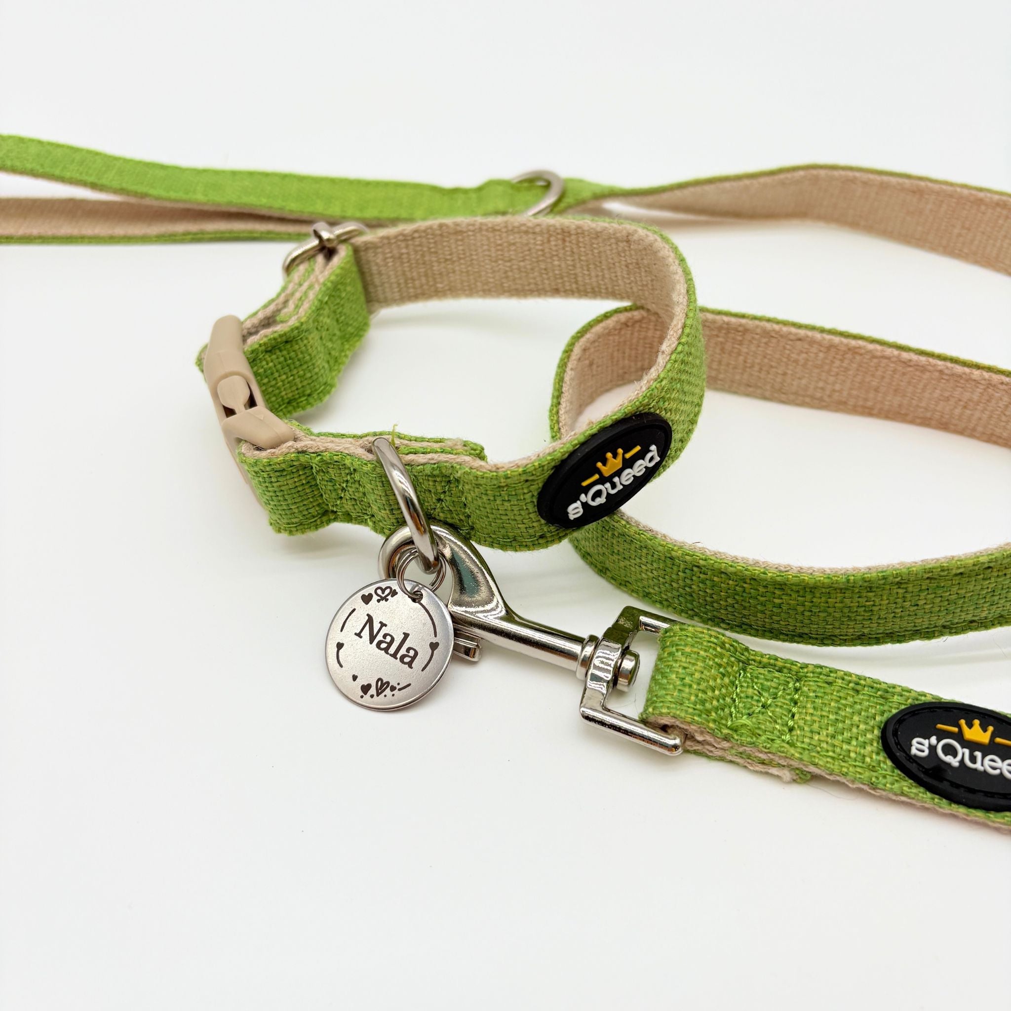 Hundehalsband-Set "Hempy" - Halsband + Leine + gravierte Hundemarke – Ansicht 2