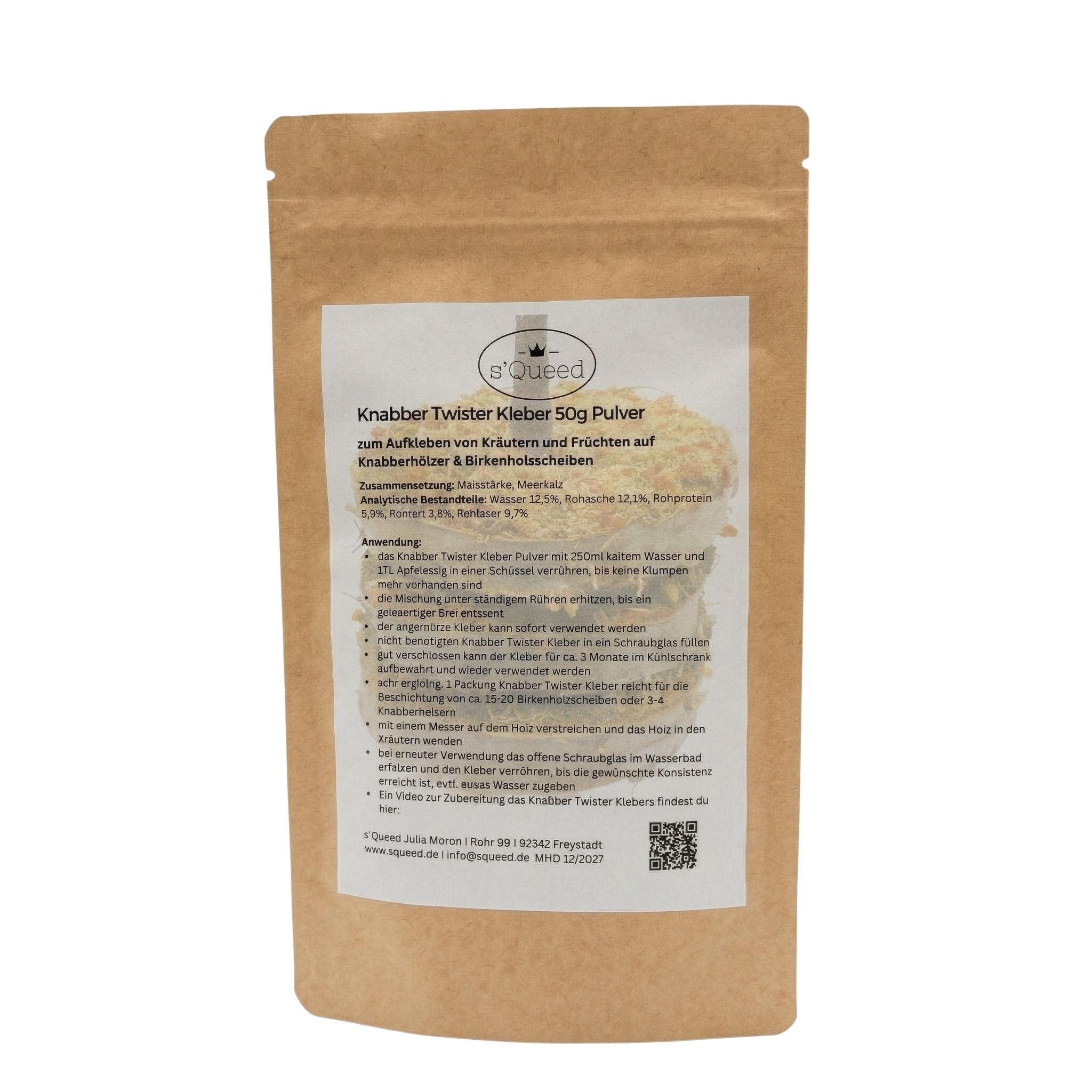 Knabber Twister Kleber 50g zur Beschichtung von Knabber Twister Holzscheiben und Birkenhölzern für Pferde – Ansicht 2