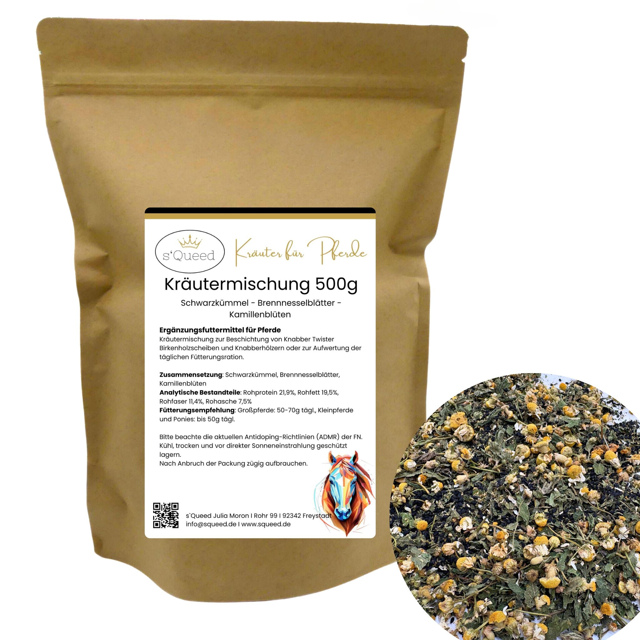 Kräutermischung 500g zur DIY Beschichtung von Knabber Twister Scheiben und Birkenhölzern für Pferde – Ansicht 2