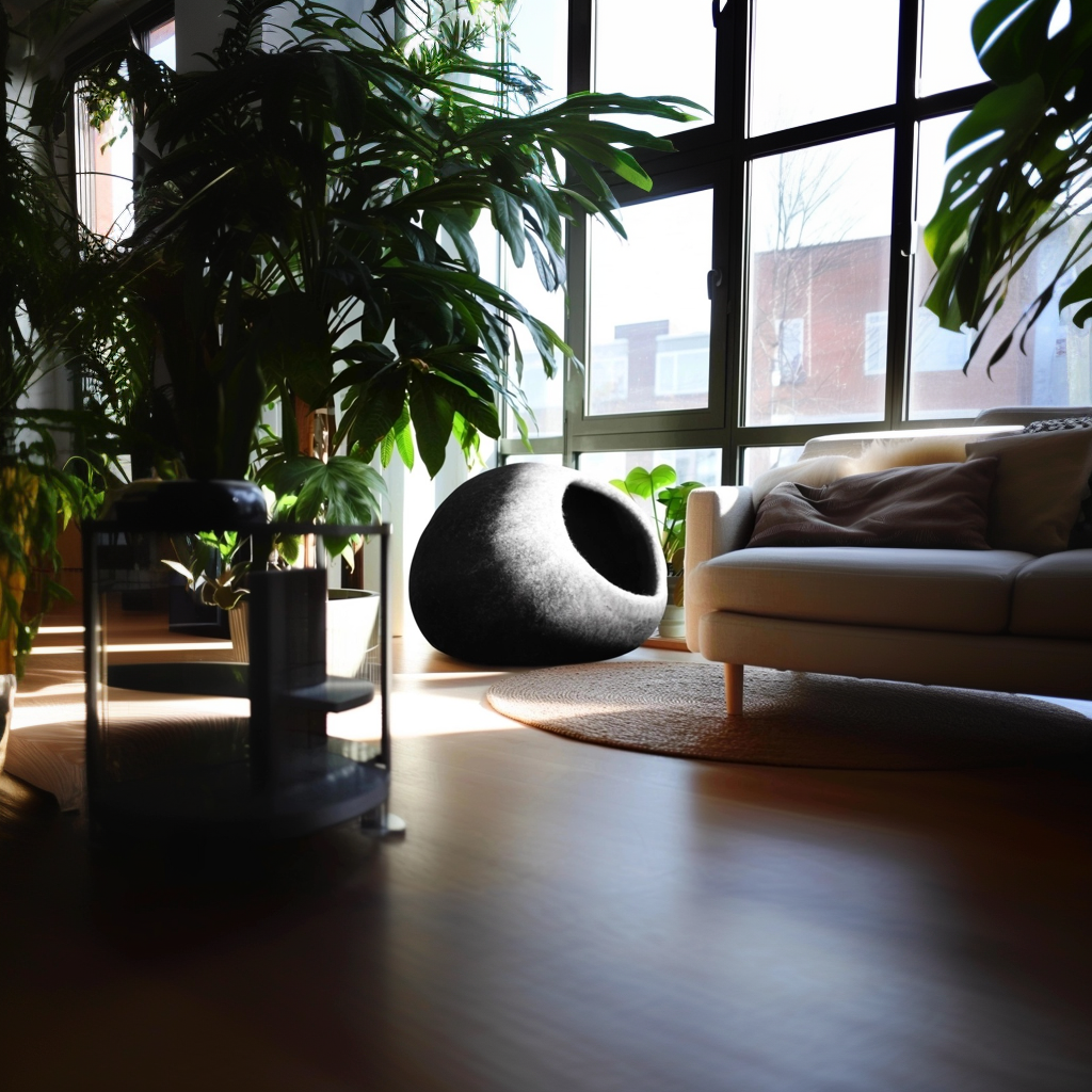 Handgemachte Wollgefilzte Katzenhöhle: Farbe Weiß-Schwarz