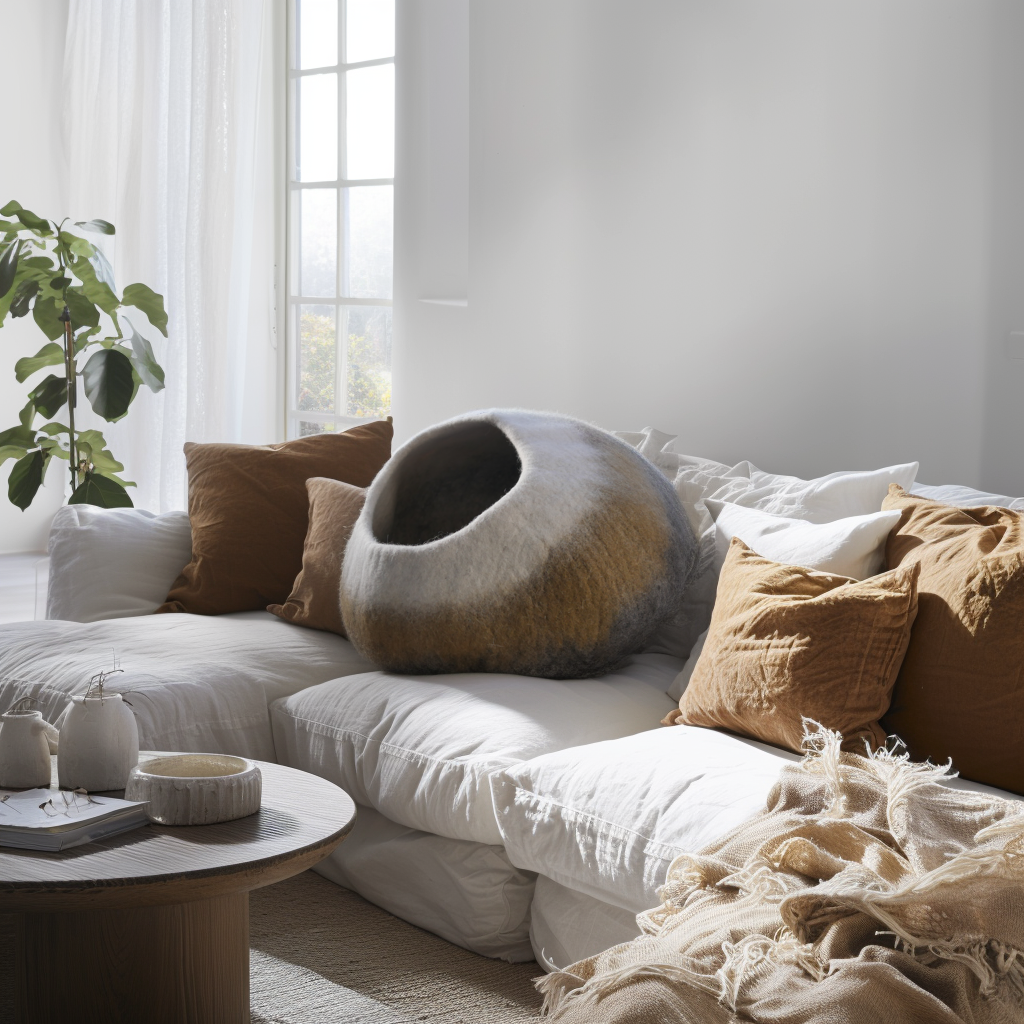 Handgemachte Wollgefilzte Katzenhöhle Farbe: Beige, Gelb/Gold, Graphit