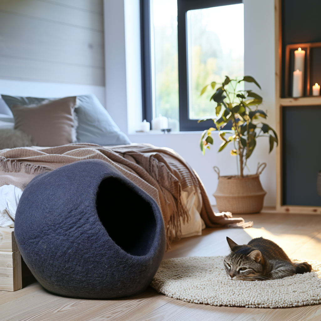 Handgemachte Wollgefilzte Katzenhöhle Farbe: Sapphire Blau