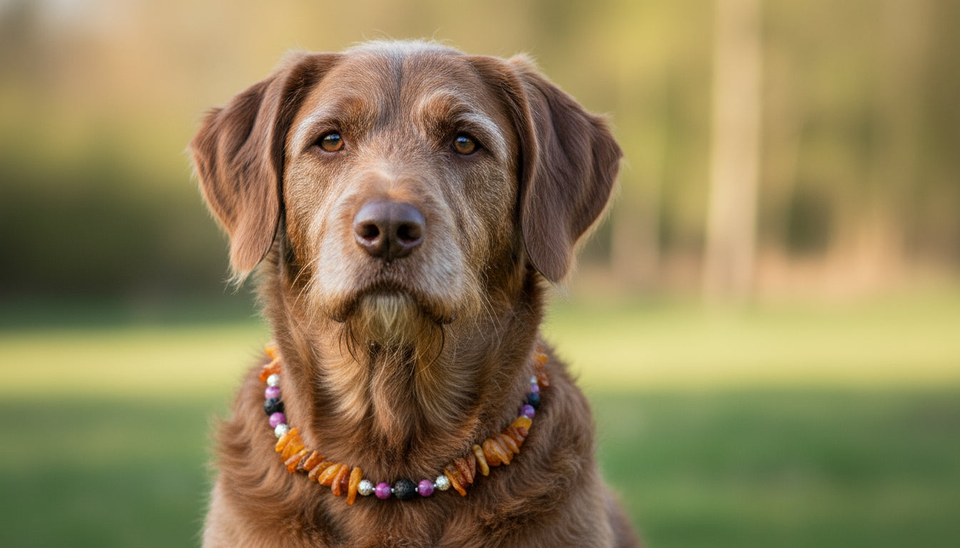 Hunde Bernsteinkette mit Lava und Sugilith Länge 45cm