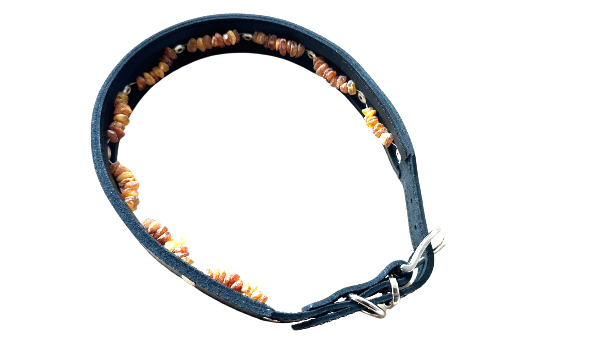 Hunde Lederhalsband mit integrierter Bernsteinkette – Ansicht 3