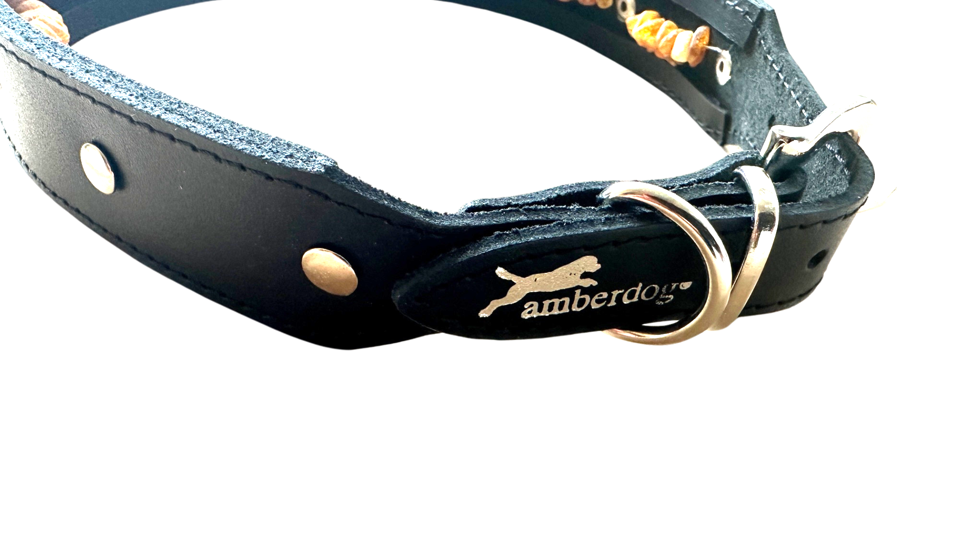 Hunde Lederhalsband mit integrierter Bernsteinkette – Ansicht 4